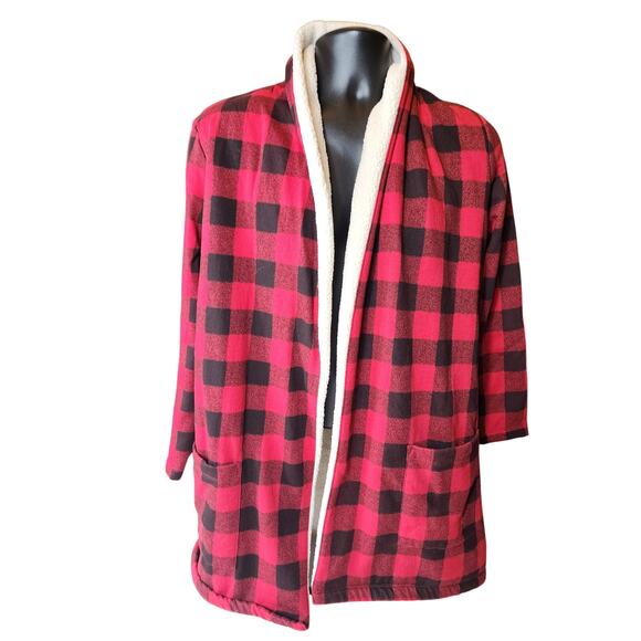 Eddie Bauer Buffalo Plaid Sherpa Lined Open Jacket Medium Cabin Flannel Shacket - Picture 11 of 11